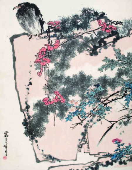 潘天寿 鹰石山花图  182.3x141.8cm. 