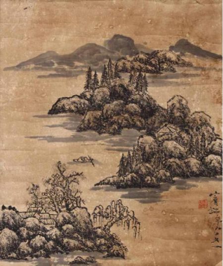 山水镜片 黄宾虹 纸本 45×38(拍品编号：5)