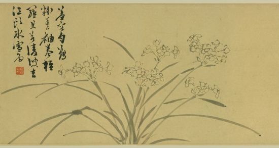 明 陈淳 花卉图卷 纸本墨笔，尺寸：画芯32.5×503厘米。天津博物馆藏 局部