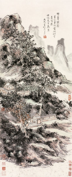 黄宾虹 挹翠阁图 设色纸本 立轴105×46cm