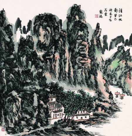 清江帆影 龙瑞 68×69cm 2013年