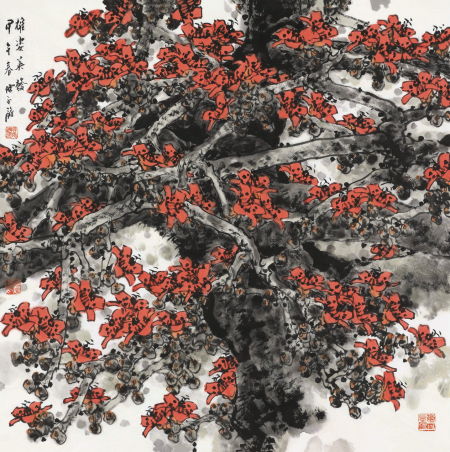 陈永锵 雄姿英发 设色纸本 镜框 124×124 cm。(约14.0平尺)