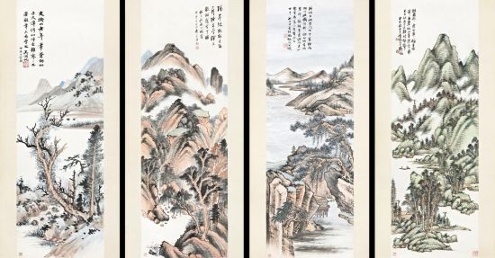 吴湖帆、冯超然、吴子深、吴徵 1944年、1945年作 四季山水四屏