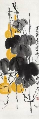 齐白石《葫芦》，纸本设色，101.5×34cm