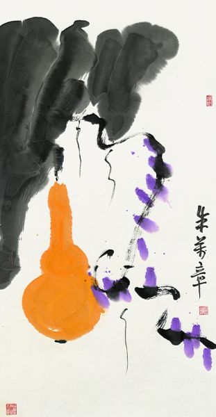 朱万章 紫气东来，纸本设色，100x50厘米