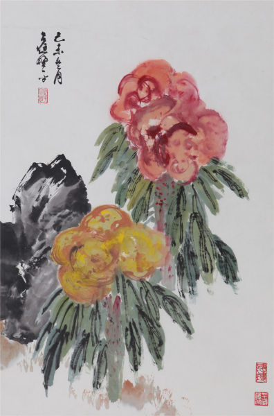 应野平 《鸡冠花》 67.5×45cm 设色纸本 立轴