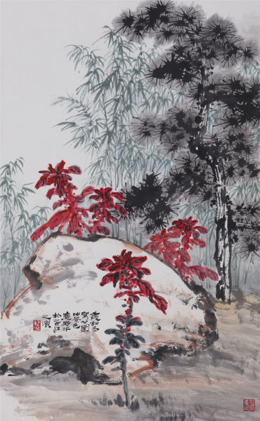 应野平 《公园小景》 97×60cm 设色纸本 立轴