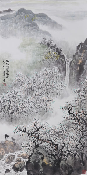 应野平 《梨花如雪满春山》 137×67.5cm 设色纸本 立轴