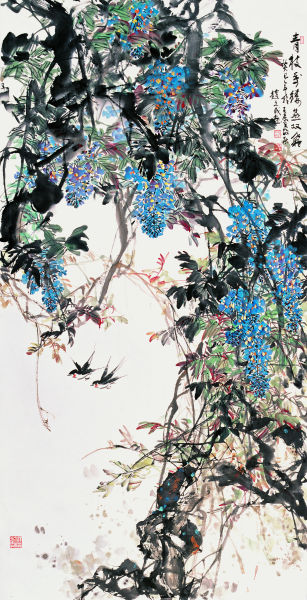 青枝万缕燕双飞  124cm×248cm  2013年 