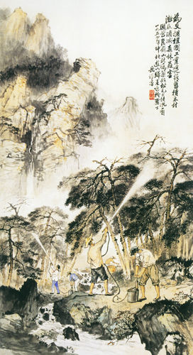 彻底消灭森林虫害，1954年作，宣纸，150×82厘米