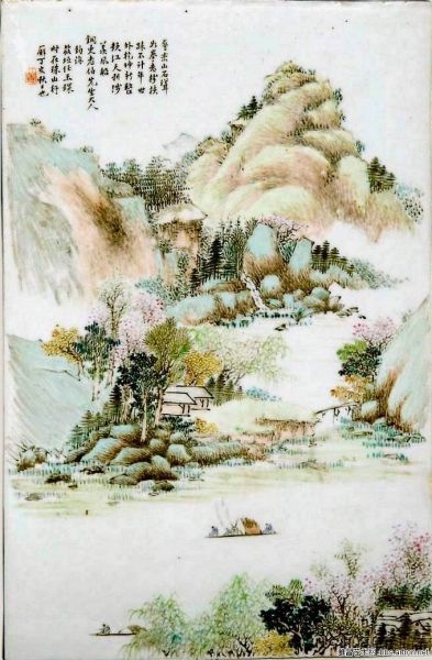 图8 筱垣 任玉琛作山水图瓷板画