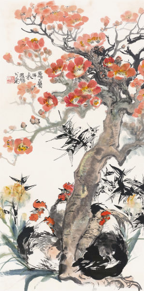 程十发 平安大吉图 设色纸本 镜心 138×69cm